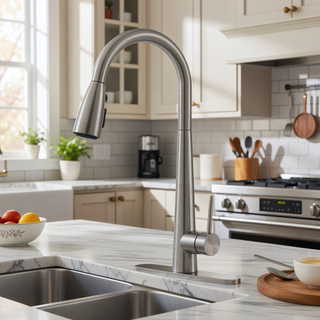 Sunvega Single Handle Stainless Steel Kitchen Sink Faucet with Pull Down Sprayer