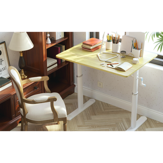Sunvega Height Adjustable Hand Crank Sit Stand Home Office Desk for Study Room