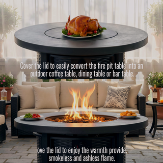 Sunvega 30-Inch Round Propane Fire Pit Table with 50000 BTU Heat for Patio