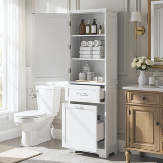 Sunvega Tall Freestanding Bathroom Storage Cabinet with Two Drawers and Adjustable Shelf