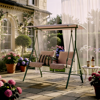 Sunvega Outdoor Porch Swing Chair with Canopy Table and Cup Holders for Two Adults