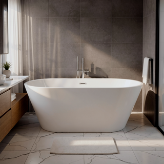 Sunvega 59 Inch Acrylic Freestanding Soaking Tub with Gold Overflow Drain