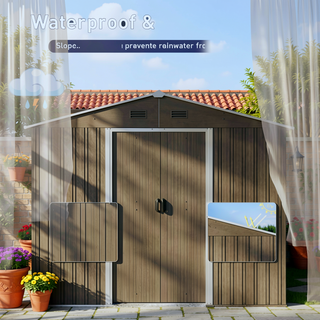 Sunvega 8ft x 6ft Outdoor Metal Storage Shed with Galvanized Steel Panels