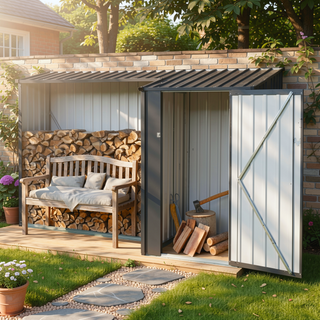 Sunvega Durable Rust-Resistant Metal Firewood Storage Shed for Indoor and Outdoor Use