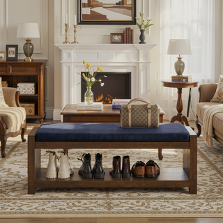 Sunvega Modern Accent Bench with Removable Cushion and Lower Storage Shelf