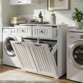 Sunvega Laundry Cabinet with 2 Removable Liner Bags for Easy Sorting and Storage