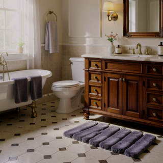 Sunvega Soft Fade Resistant Non Skid Bath Rug with High Low Stripe Design