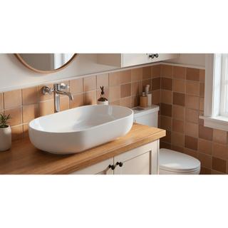 Sunvega 24x14 Inch White Oval Acrylic Above Counter Bathroom Vessel Sink