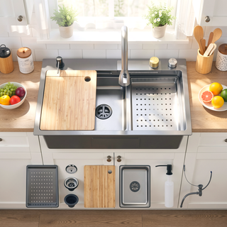 Sunvega 32x19 Inch Overmount Single Bowl Kitchen Sink in Brushed Nickel