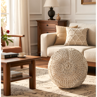 Sunvega Knitted Cotton Round Pouf for Cozy Seating and Footrest in Living Room