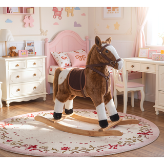 Sunvega ASTM-F963 Certified Spring Rocking Horse with Plush Fabric and Animal Sounds