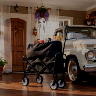 Sunvega Foldable Collapsible Wagon Cart with Extention Dual-Layer Design All-Terrain Wheels