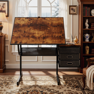 Sunvega Adjustable Height and Angle Puzzle Table with 4 Felt Storage Trays and Wooden Cover