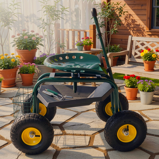 Sunvega 360 Degree Swivel Rolling Garden Trolley Chair with Wheels and Utility Tray