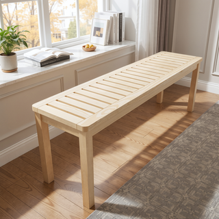 Sunvega 52.1 Inch Knot-Free Pine Wood Backless Slatted Seat Bench for Patio