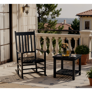 Sunvega Classic Slatted Wooden Rocking Chair with Smooth Curves for Patio