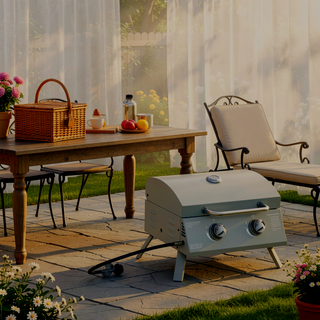 Sunvega Portable 2 Burner Propane Gas Grill with Foldable Legs and Thermometer for Outdoor BBQ