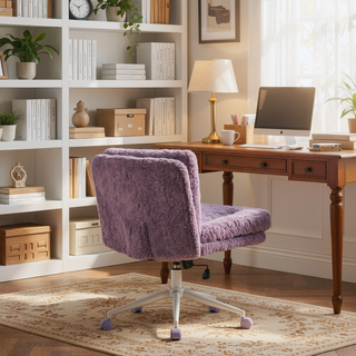 Sunvega Plush Faux Alpaca Fabric Double Cushion Wide 26.4 Inch Office Chair