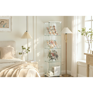 Sunvega 4 Tier Glass Display Cabinet with Lock and Wheels for Living Room