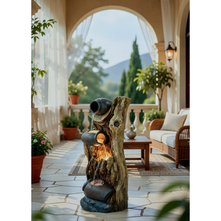Sunvega Decorative Brown Water Fountain with Otter Design Light and Pump