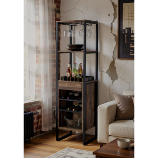 Sunvega Wooden Square Wine Rack with Drawer and 3 Open Compartments
