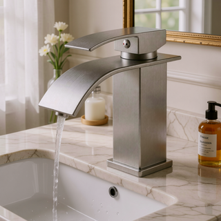 Sunvega Single Hole Bathroom Faucet with Ceramic Cartridge in Brushed Nickel