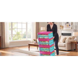 Sunvega 5-Tier Collapsible Storage Cabinet with Wheels and Magnetic Door