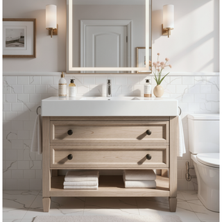 Sunvega 30 Inch Solid Wood Freestanding Bathroom Vanity with Ceramic Sink and Storage