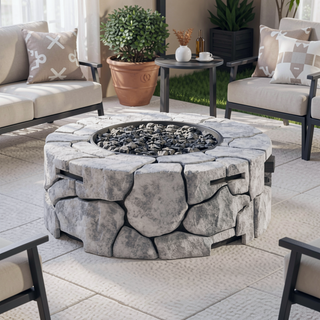 Sunvega 9" H x 28" W Fiber Reinforced Concrete Outdoor Fire Pit