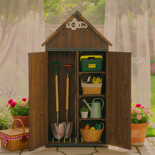 Sunvega Outdoor Storage Cabinet with Sloping Roof and 3 Compartments for Garden Patio