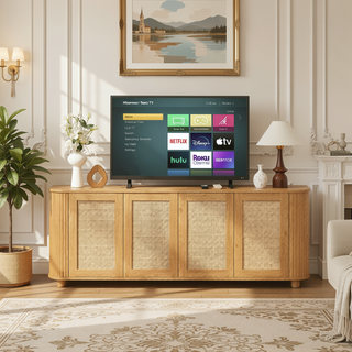 Sunvega Modern Wavy TV Stand Rounded Corner Cabinet for Living Room Storage