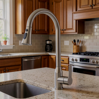 Sunvega High Arc Single Handle Stainless Steel Kitchen Faucet with Pull Down Sprayer