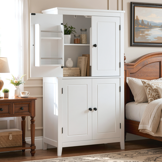 Sunvega Freestanding Bathroom Storage Cabinet with 4 Doors and Adjustable Shelves