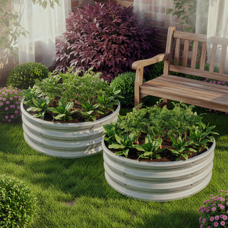 Sunvega 47.24 Inch Round Metal Raised Garden Bed for Vegetables Flowers and Herbs