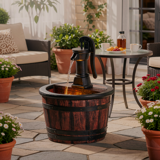 Sunvega Outdoor 4 Tier Faux Stone Waterfall Fountain with LED Lights for Patio