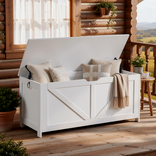 Sunvega Extra Long Rustic Brown Storage Chest with U Shaped Pull for Entryway