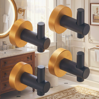Sunvega Black Gold Round Base Wall Hanging Hook 4 Pack with Screws for Entry Shoe Cabinet Wardrobe