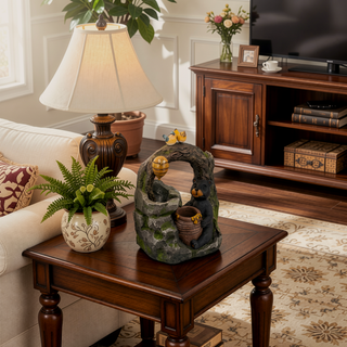 Sunvega Decorative Two-Tiered Water Fountain with Woodland Animal Design and Light