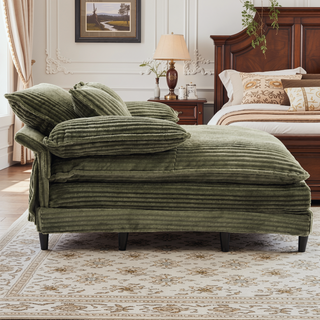 Sunvega Oversized Corduroy Chaise Lounge Chair with Fluffy Cushions and 4 Adjustable Gears