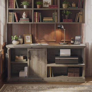 Sunvega Modern Brown Finished Storage Credenza with Adjustable Shelves and Double Doors