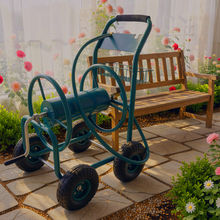 Sunvega 4 Wheel Heavy Duty Water Hose Reel Cart with Storage Basket and Weather Resistant Finish