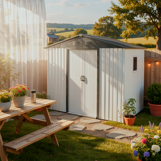 Sunvega 8ft x 4ft Outdoor Metal Storage Shed With Window and Metal Foundation