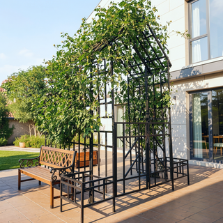 Sunvega Black Metal Garden Arch Gate for Climbing Plants Support Outdoor Decor