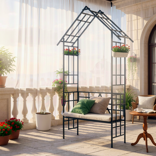 Sunvega Black Metal Garden Arch Gate for Climbing Plants Support Outdoor Decor
