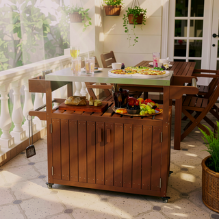 Sunvega Stainless Steel Outdoor Bar Cart with Wheels and Storage for Food Prep