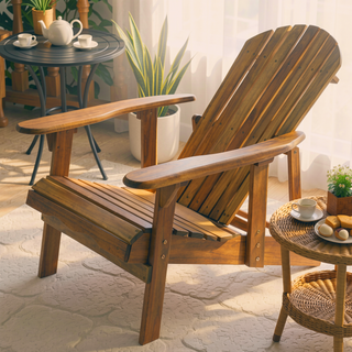 Sunvega Folding Acacia Wood Adirondack Chair with Slatted Seat and Rustic Design