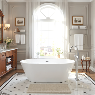 Sunvega 59 Inch Acrylic Freestanding Soaking Tub with Gold Overflow Drain
