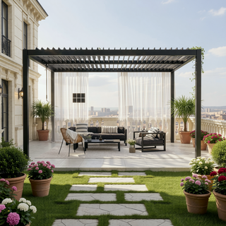 Sunvega 10x19ft Aluminum Louver Pergola with Adjustable Roof and Windproof Design