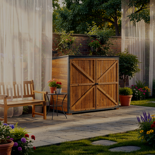 Sunvega Outdoor Storage Cabinet with Sloping Roof and 3 Compartments for Garden Patio