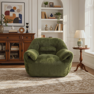 Sunvega Faux Fur Bean Bag Sofa Chair with Back Support and Footstool for Adults